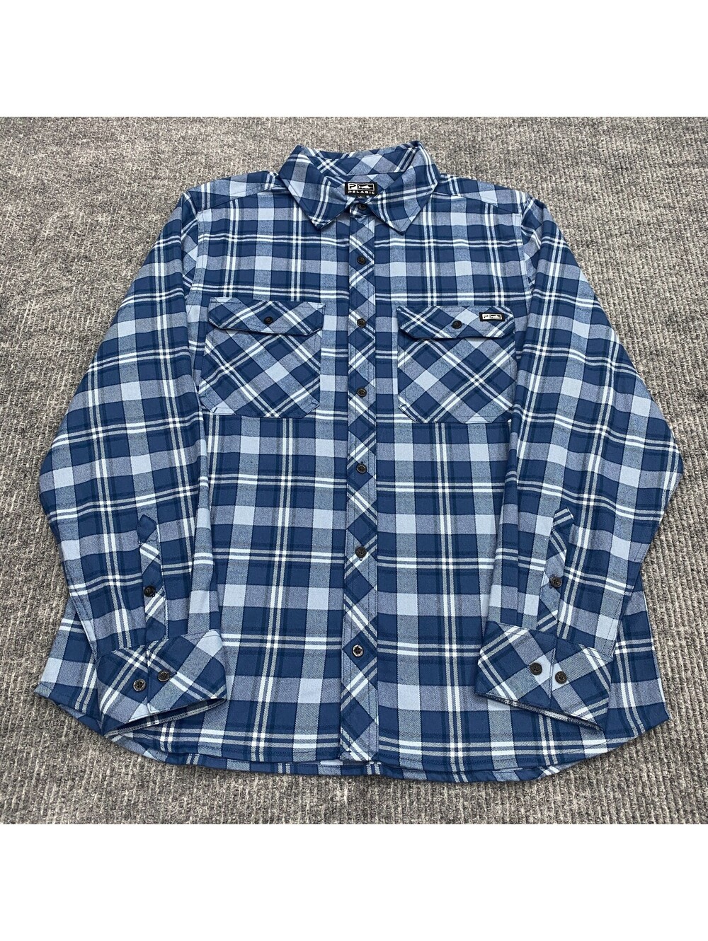 Pelagic Shirt Mens L Blue Plaid Button Up Flannel Long Sleeve Pockets Outdoor